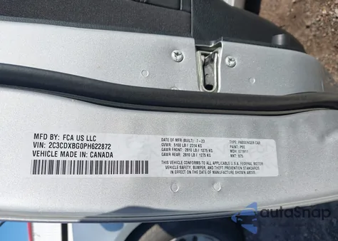 2023 Dodge Charger Sxt z USA, uszkodzony, nr VIN 2C3CDXBG0PH622872